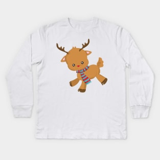 Christmas Reindeer, Scarf, Red Nose, New Year Kids Long Sleeve T-Shirt